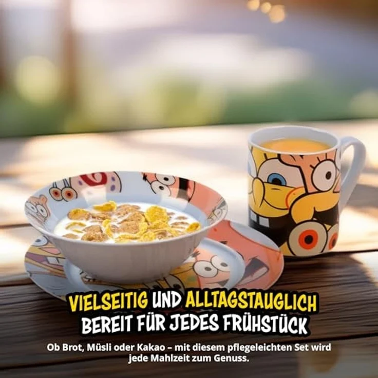 United Labels® Frühstücks-Geschirrset Spongebob Schwammkopf - allover - 3-tlg, 1 Personen, Porzellan – Bild 3
