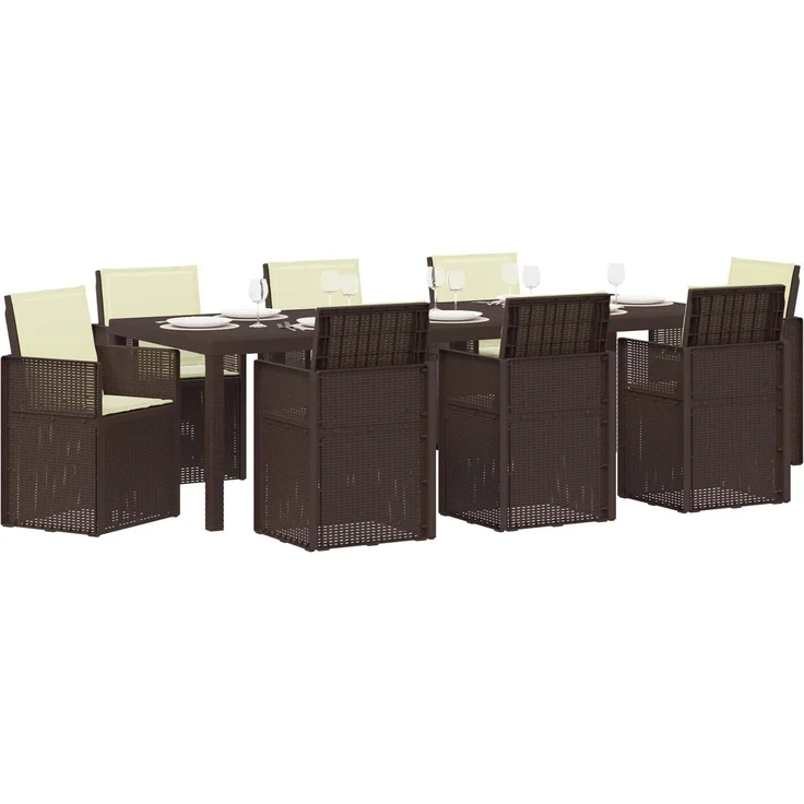 vidaXL Garten Essgruppe 9 stk. 8-Sitzer Braun und Creme PP 3430091 – Bild 3