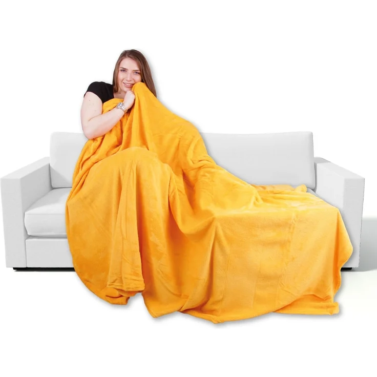 Kuscheldecke supersofte Tagesdecke vielseitig verwendbare Microfaser-Decke, flauschig und anschmiegsam in vielen verschiedenen modischen Farben erhältlich (hellorange - marigold / 220x240 cm) – Bild 1