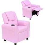 HOMCOM Sessel Kindersessel, Liegefunktion, Eingebauten Becherhalter, Rosa (Set, 1-St, Kindersofa für 3-6 Jahre alt), 62B x 56T x 69H cm