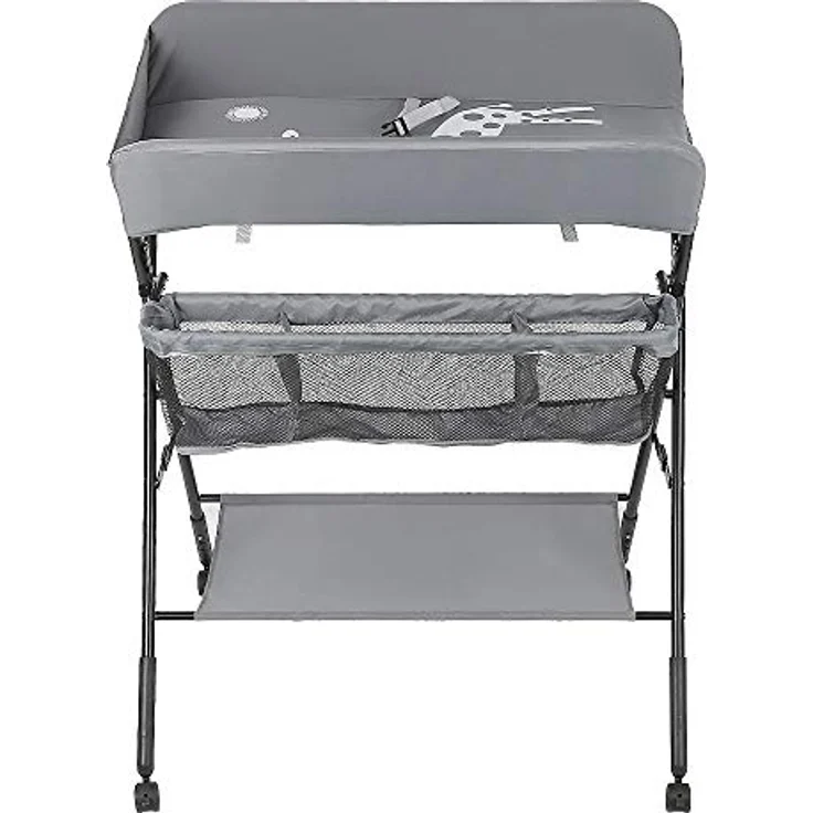Baby Klappbarer Wickeltisch，Mobiler Wickeltisch mit Rollen und Wickelauflage,Wasserdicht und Höhenverstellbar，Baby Wickelkombi mit Ablagefächern-80 * 66 * 98cm grau – Bild 4