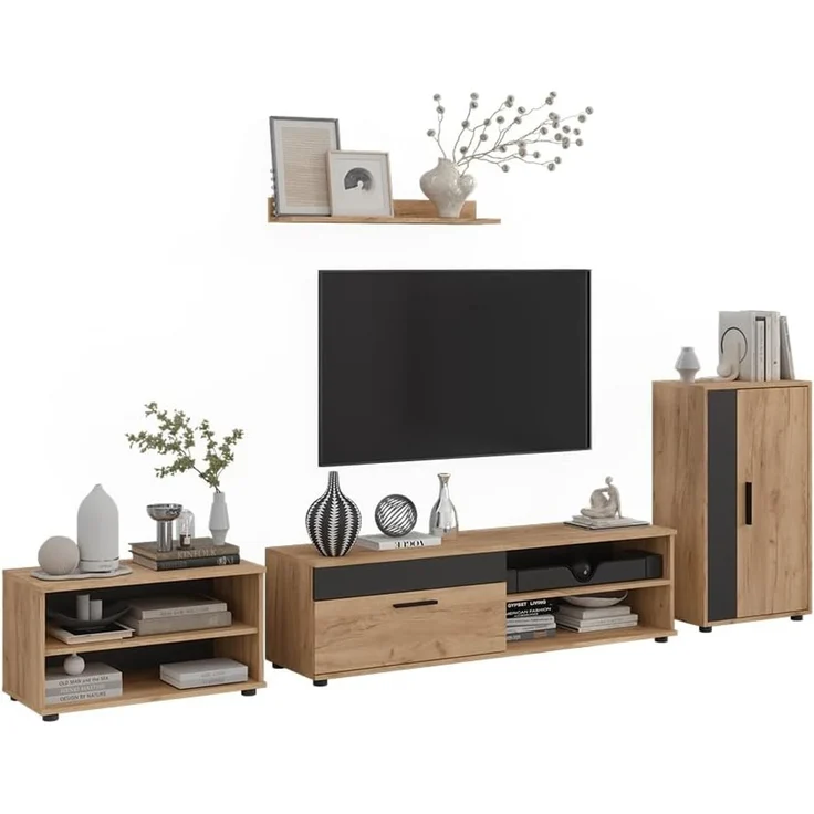 Wohnwand Berno Goldkraft Eiche/Anthrazit 4-teiliges Set Vicco – Bild 5