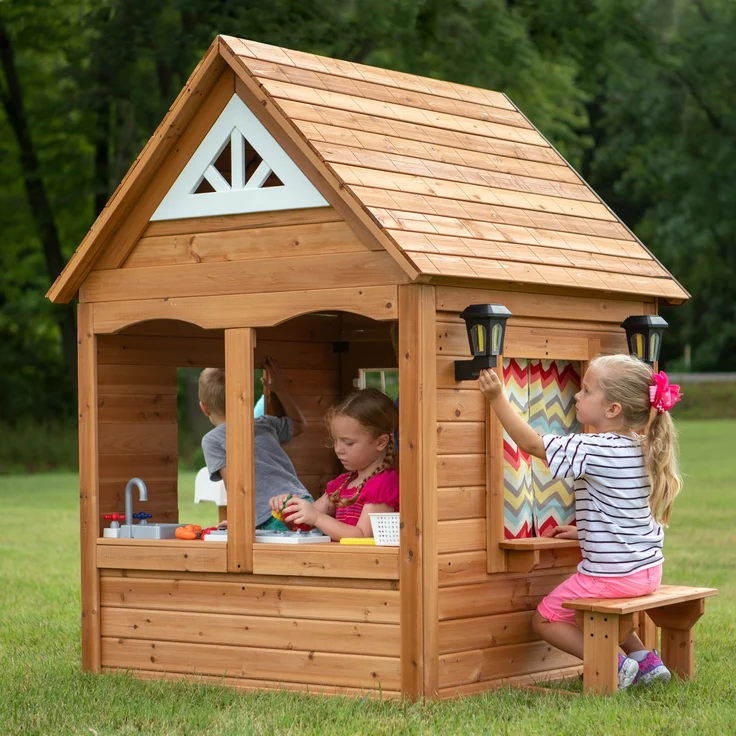 Backyard Discovery Spielhaus Aspen aus Holz Outdoor Kinderspielhaus für den Garten inklusive Zubehör | Braun, weiß | Holz | 130 cm – Bild 4
