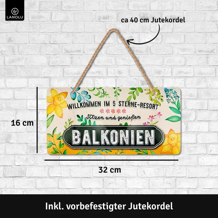 LANOLU Blechschild Balkonien 5 Sterne - 16x32cm – Metall – Mehrfarbig – 16107 – Bild 4