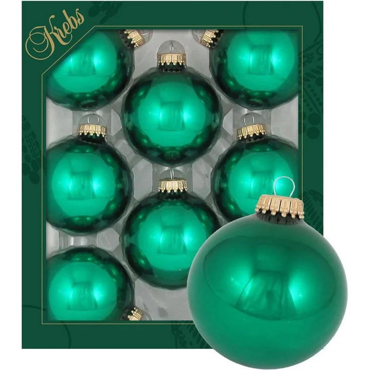 Krebs Glas Lauscha Christbaumschmuck Glaskugel Set - Smaragdgrün - 8 Stück je 7cm, farbintensive Dekoration für ein königliches Weihnachtsfest