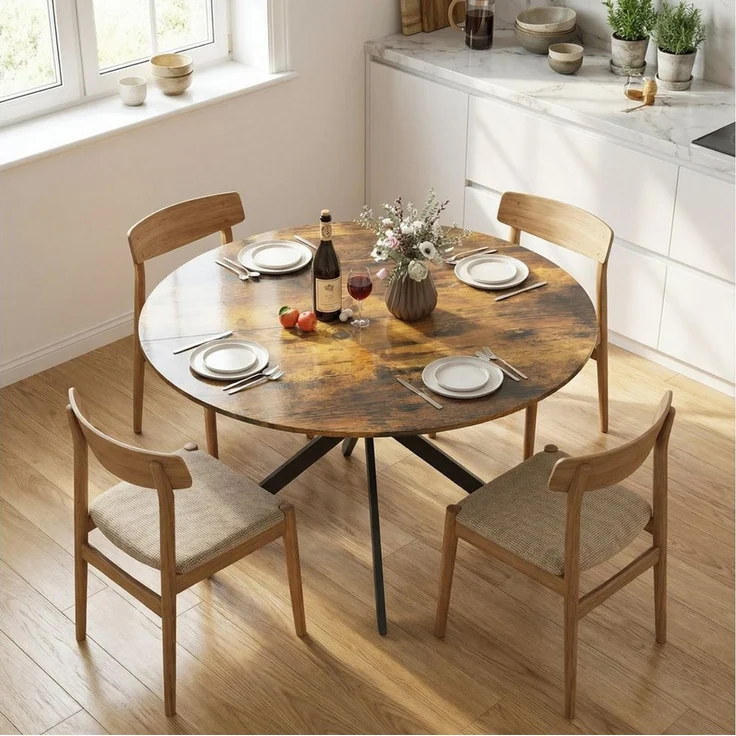 HOMCOM Esstisch Küchentisch im Industriestil mit Stahlbeinen für 4 Personen (für Esszimmer, Küche, Wohnzimmer, 1-St, rund, 120 x 120 x 75 cm), Rustikal-Braun – Bild 1