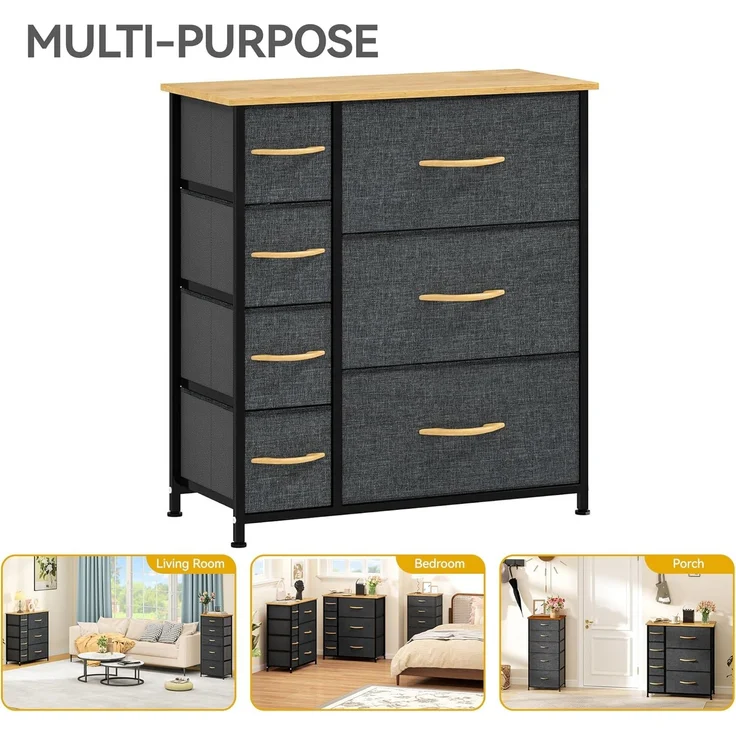 DWVO Kommode mit 7 Schubladen, Schrank aus Stoff mit Griffen, Metallgestell & MDF-Holzplatte, langlebig, für Schlafzimmer & Wohnzimmer,dunkelgrau – Bild 7