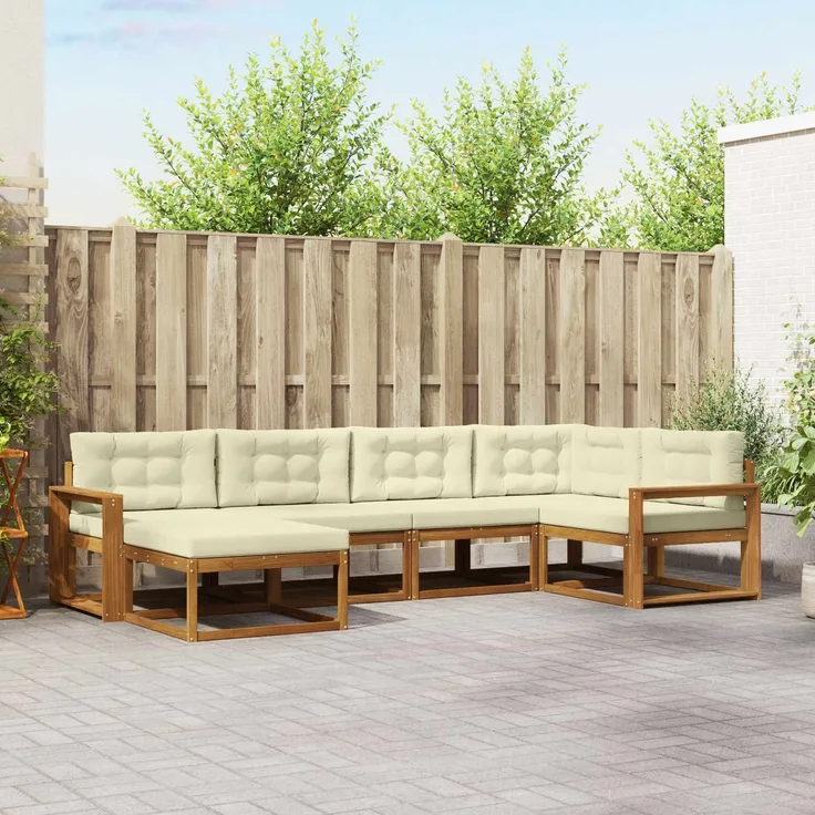 vidaXL Outdoor-Sofagarnitur 6 stk. 6-Sitzer Natur und Creme 3367828
