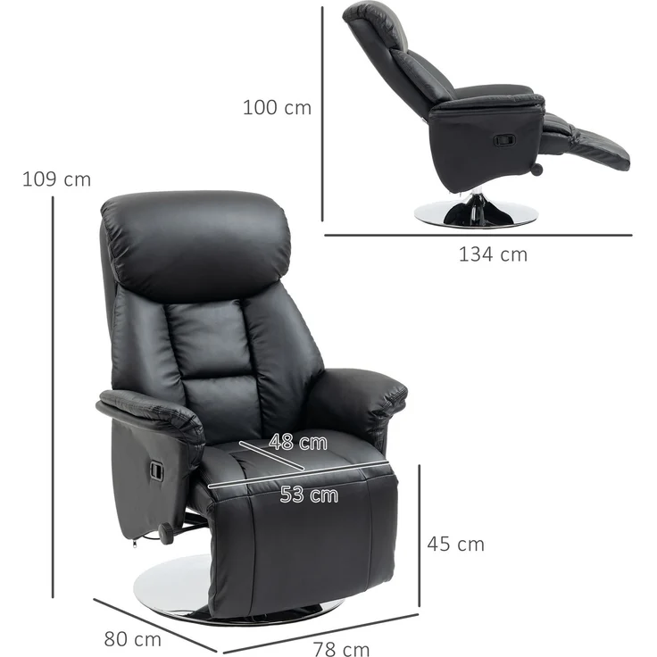 MELAYR, Relaxsessel, Liegefunktion, Lederoptik, Fußstütze, bis 150 kg, 78 x 80 x 109 cm, Schwarz – Bild 5