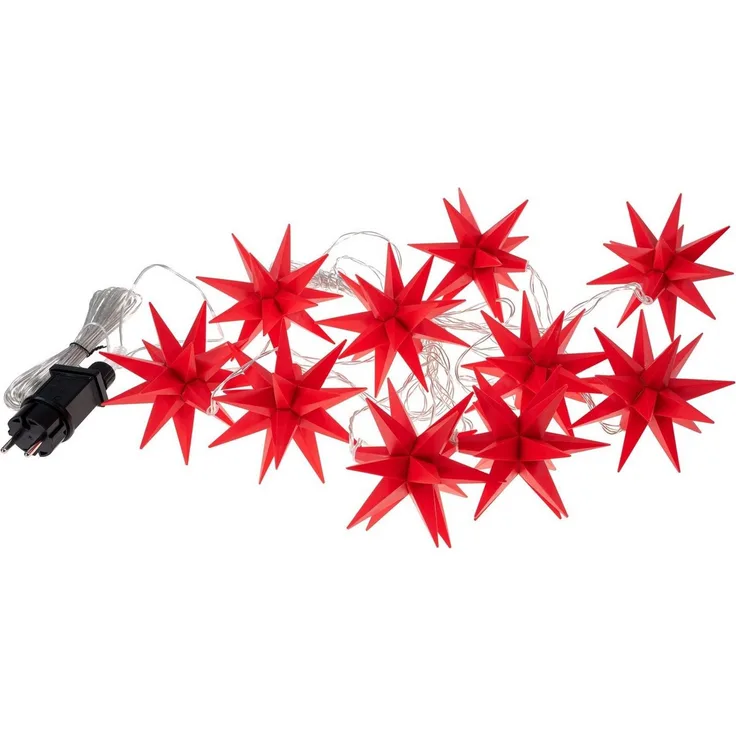 kamelshopping LED-Lichterkette 3D Leuchtstern Lichterkette mit 10 LED-Sternen, ca. 6,75m + Zuleitung, Timerfunktion, für Innenbereich & Außenbereich