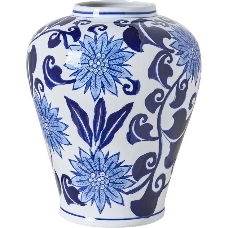 Blumenvase GIRONA 35 cm Porzellan Weiß Blau