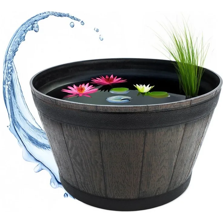 Spetebo Pflanzkübel Kunststoff Blumenkübel in Eichenfass Optik braun (Anzahl, 1 St, Stück), wetterfestes und robustes Material