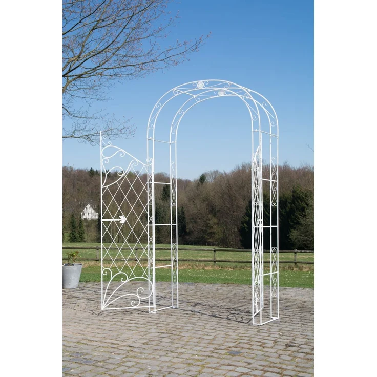 Rosenbogen MINDEN mit Tor - 120x40x220cm, Metall, Antik-Weiß | Rankhilfe Rosen Rankgitter Gartendekoration – Bild 3