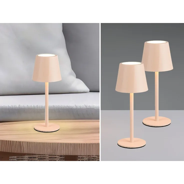 2er SET Akku LED Tischlampen kabellos für Innen & Außen, Beige - 21cm klein