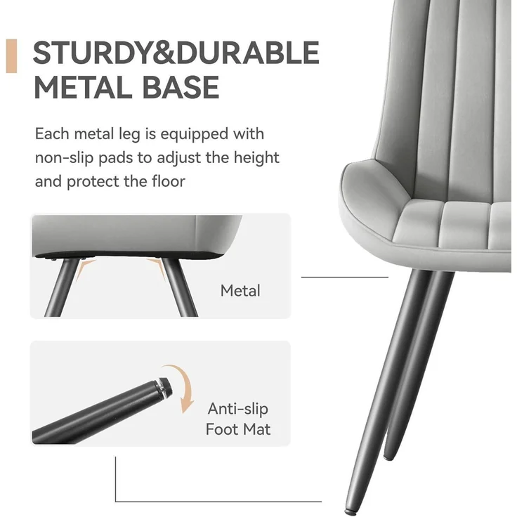 Esszimmerstuhl Sitzkissen Stoff Metallbeine Rückenlehne 4er Set Grau – Bild 6