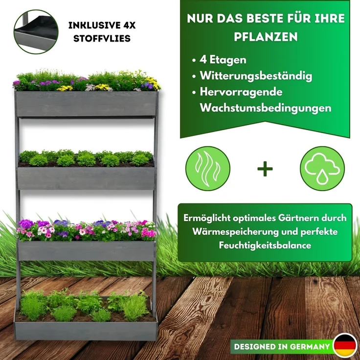 Coemo Vertikalbeet Vera Grau aus Holz Hochbeet 4 Etagen Kästen höhenverstellbar und neigbar – Bild 5