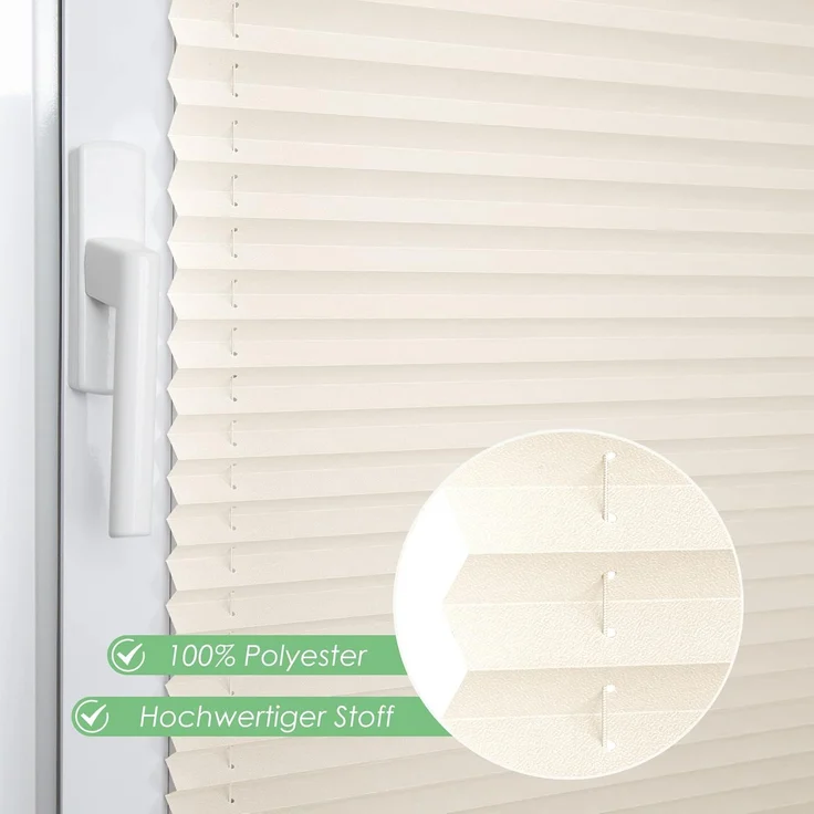bobodeco Plissee ohne Bohren Klemmfix Faltrollo Jalousie Beige 100x200 cm (BxH), Plisseerollo Sichtschutz und Sonnenschutz Blickdicht Easyfix lichtdurchlässig Rollo für Fenster & Tür – Bild 2