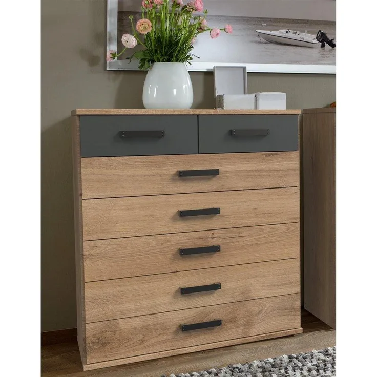 Kommode >Cheston< in Plankeneiche - 91x103x40cm (BxHxT)