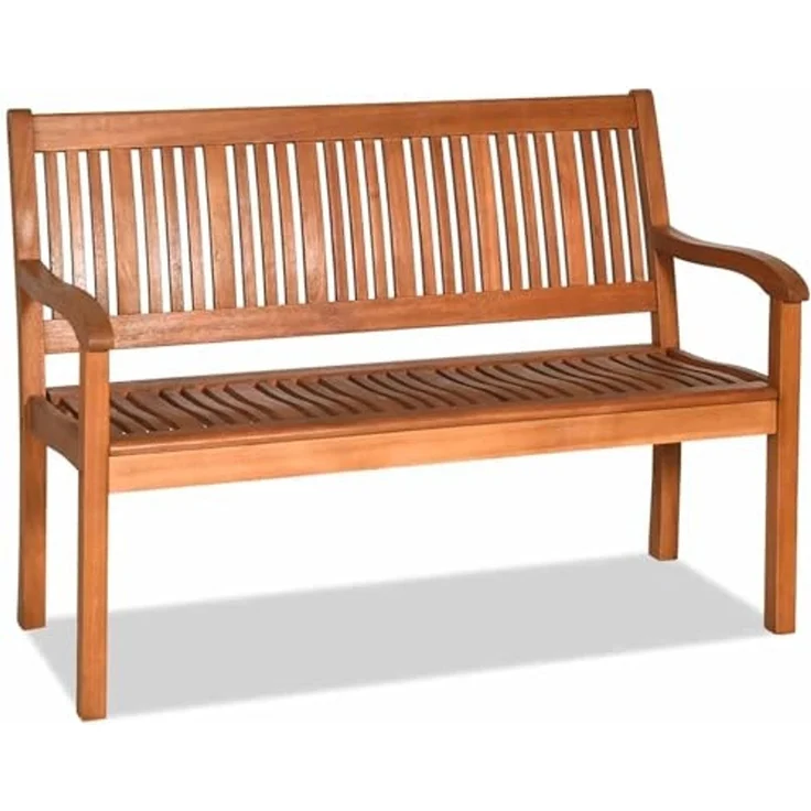 Balkonbank Holz, Holzbank wetterfest, Sitzbank für 2-3 Sitzer, Gartenbank aus Eukalyptus bis 320 kg belastbar, Parkbank für Terrasse, Balkon, Garten, 126 x 63 x 91 cm, Natur – Bild 1