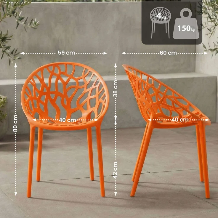 CLP Gartenstuhl Hope mit Lehne stapelbar wetterfest UV-beständig bis 150 kg,orange – Bild 2