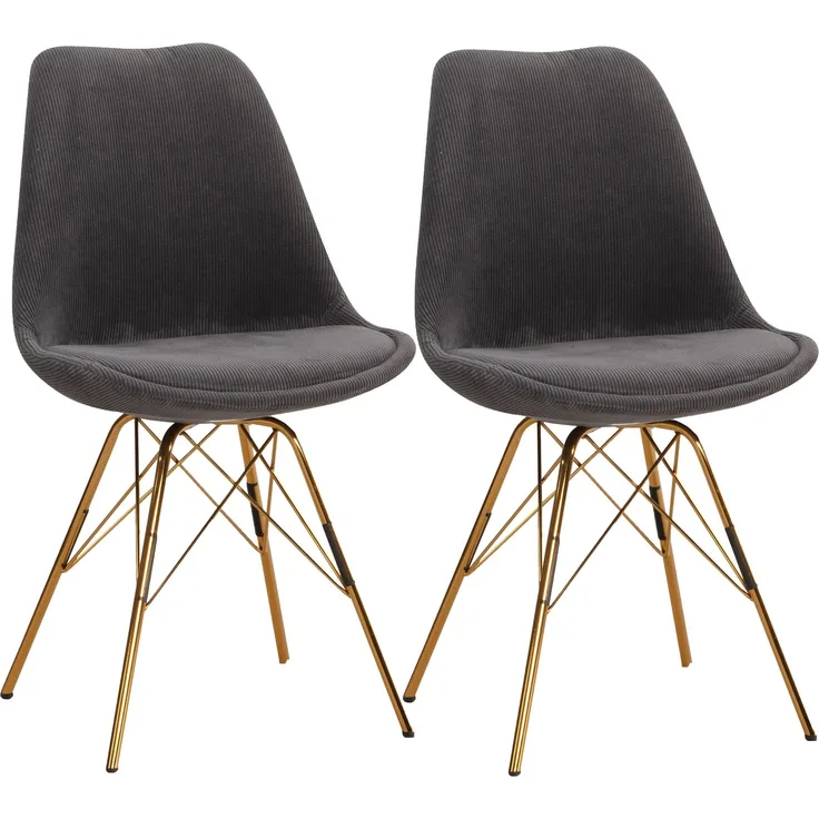 Esszimmerstuhl 2er Set Cara Cord Anthrazit Goldbeine Skandinavisches Design