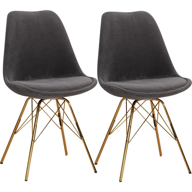 Esszimmerstuhl 2er Set Cara Cord Anthrazit Goldbeine Skandinavisches Design – Bild 1