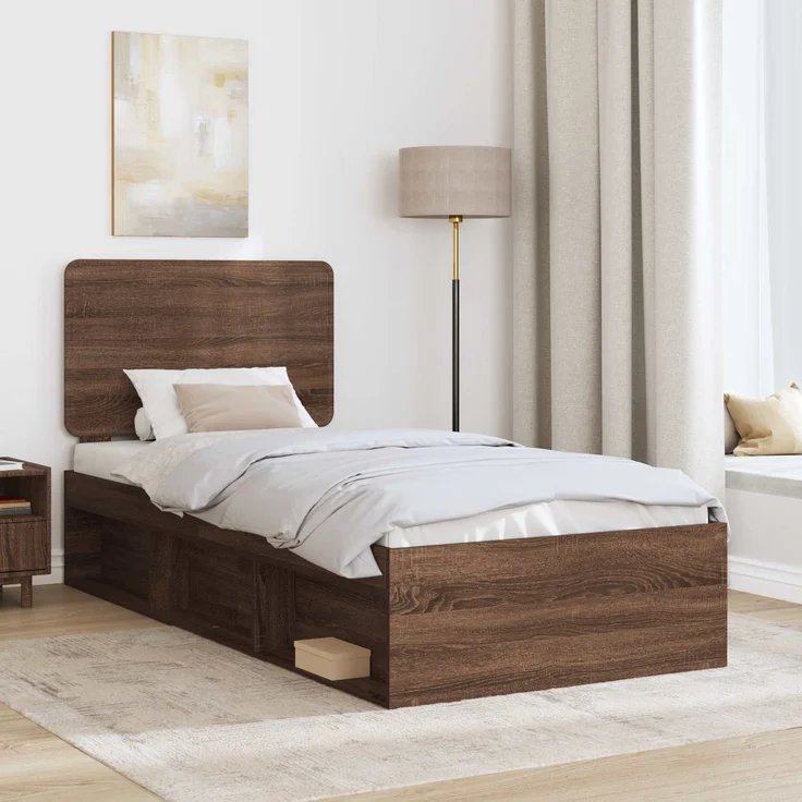 vidaXL Bettrahmen Braun Eichen-Optik 90 x 190 cm Massives Kiefernholz 3412548 – Bild 2