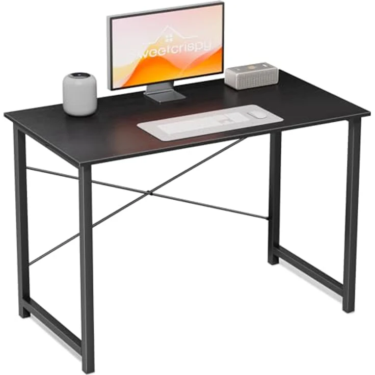 Sweetcrispy Schreibtisch, Kleiner Tisch 101.6 x 50 x 75.4cm (40in), Computertisch Metallgestell‌, Bürotisch für Arbeitszimmer, Schlafzimmer, Wohnzimmer, Study Table Desk, Schwarz – Bild 1