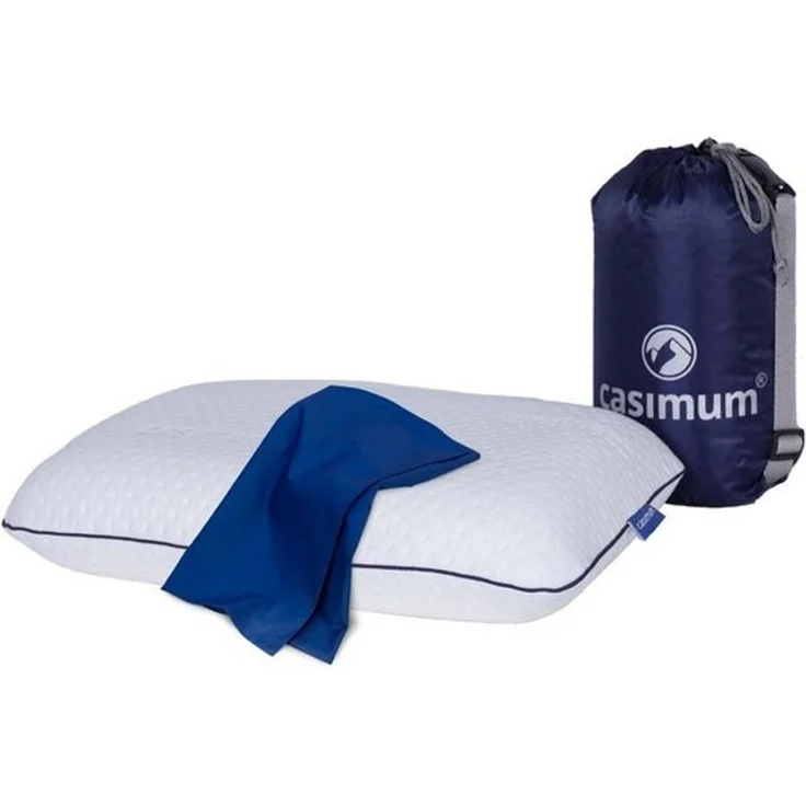 casimum Nackenstützkissen ergonomisches Reisekissen SUPER TRAVEL, Nackenkissen aus Memory Schaum, Füllung: Memory Foam (Memory Schaum), Bezug: Blau, Rückenschläfer, Seitenschläfer, stützend und bequem für unterwegs, 40x25x10cm mit blauem Bezug – Bild 4