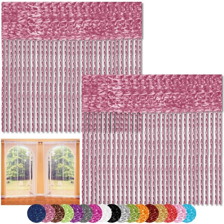 Fadenvorhang 2er Pack Gardine Raumteiler, Auswahl: 140x240 altrosa - fuchsia – Bild 1