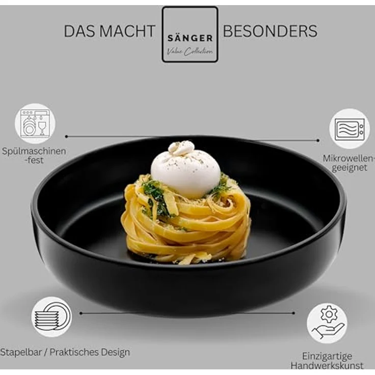 Sänger Madeira Tafelservice, 24 teilig, Schwarz, Keramik, kratzfest, spülmaschinen- und mikrowellengeeignet – Bild 4