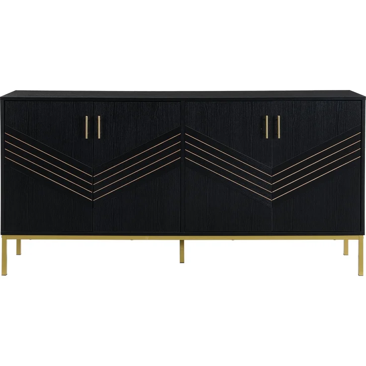 ZUBALIYA Sideboard 160x40x80,5 cm, mit verstellbaren Einlegeböden, mit 4 Türen, aus MDF, Schwarz / Holzfarben – Bild 9
