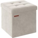 SONGMICS Sitzhocker mit Stauraum, klappbare Sitzbank, 38 x 38 x 38 cm Fußbank, Aufbewahrungsbox, bis 300 kg belastbar, für Wohnzimmer Schlafzimmer Flur, cremeweiß LSF227W01