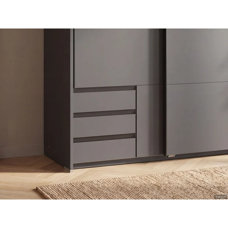 Schwebetürenschrank 2tg Kleiderschrank 138cm Grafit Außenschubladen Passepartout – Bild 4