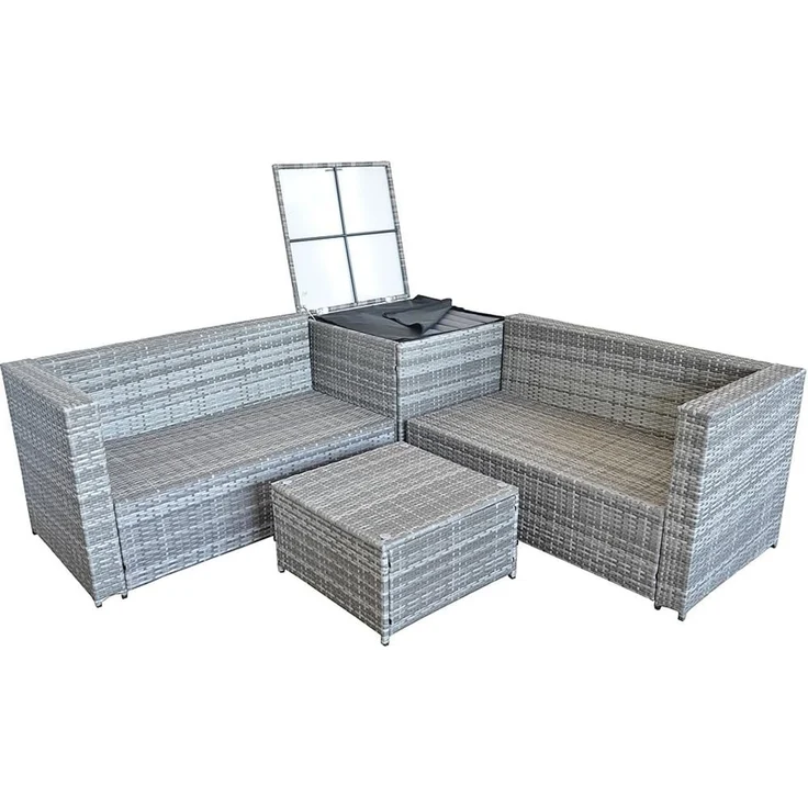 XXL PolyRattan Sitzgruppe + Auflagenbox Garten Sofa Sitzgarnitur Gartenset Grau – Bild 6