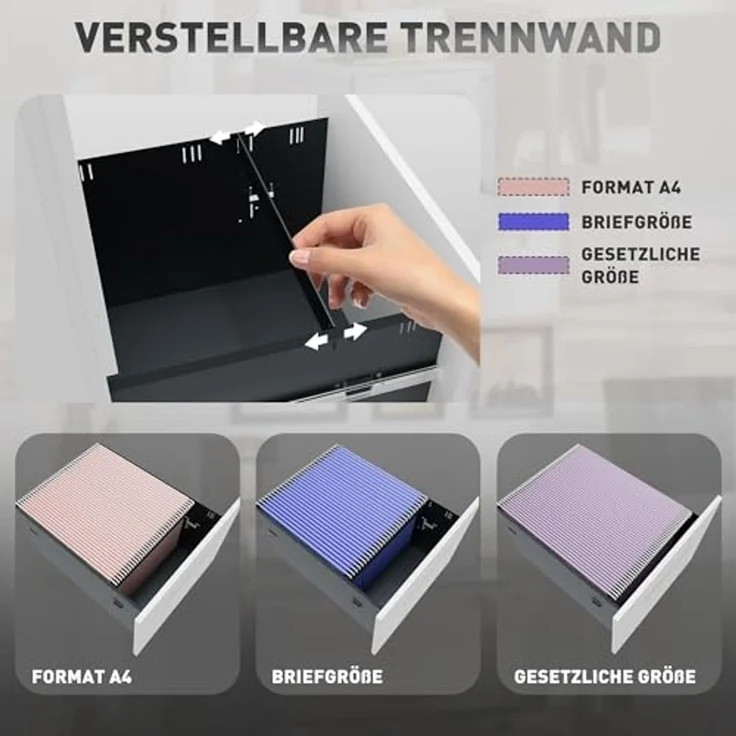 Vinsetto Rollcontainer Aktenschrank mit 2 Schubladen Abschließbarer Rollschrank, (Druckschrank, 1 St, Büroschrank), Stahl 39 x 48 x 67 cm Weiß – Bild 6