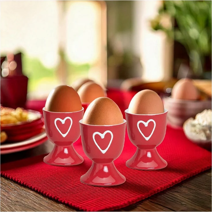matches21 HOME & HOBBY Eierbecher, (4-tlg), Runde Keramik Ei-Halter als lustige Frühstücks-Eier Tisch-Deko – Bild 3