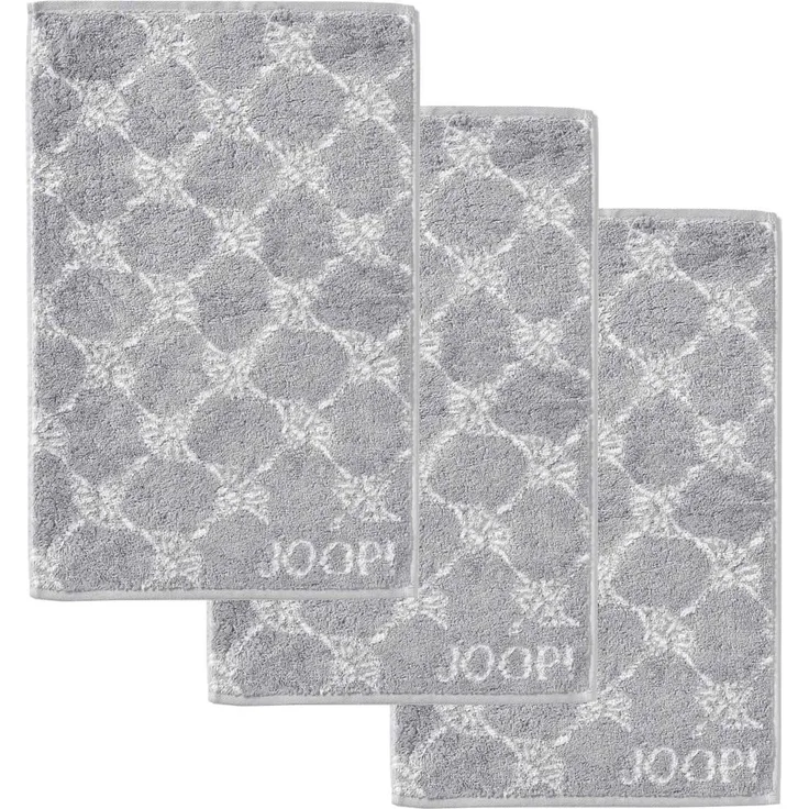 JOOP! Gästetuch Classic Frottierkollektion, 3er Pack - Walkfrottier Grau Cornflower 30x50cm