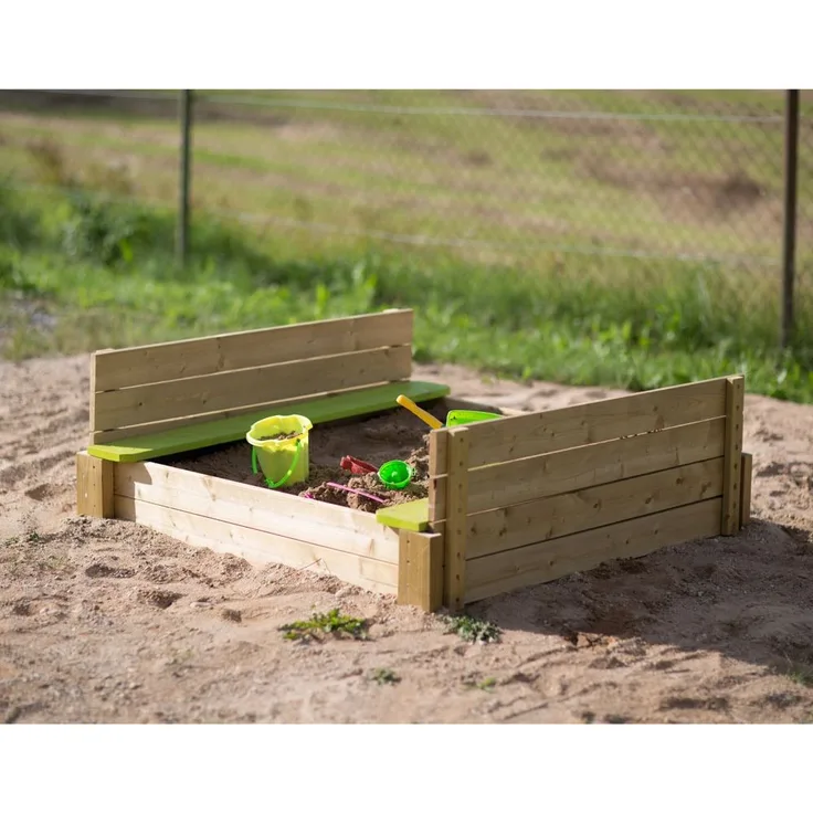Wendi Toys Sandkasten 'Maus' mit Deckel, Holz Natur, 120 x 120 x 25 cm