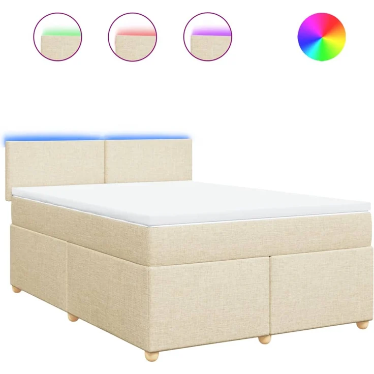 vidaXL Boxspringbett mit Matratze Creme 160x200 cm Stoff 3289029 – Bild 2