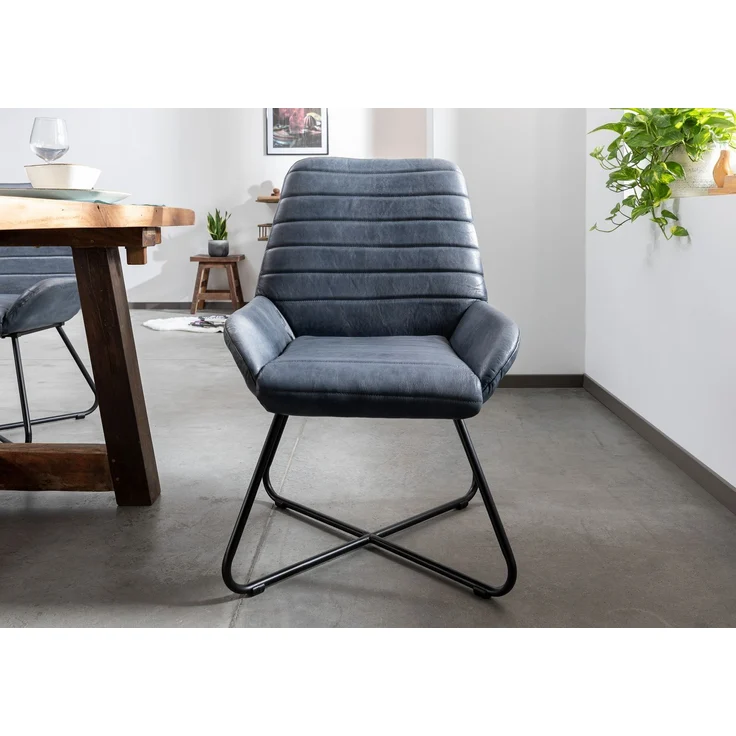 Stuhl Echtleder 59x68x93 blau IRON LABEL #15 – Bild 3