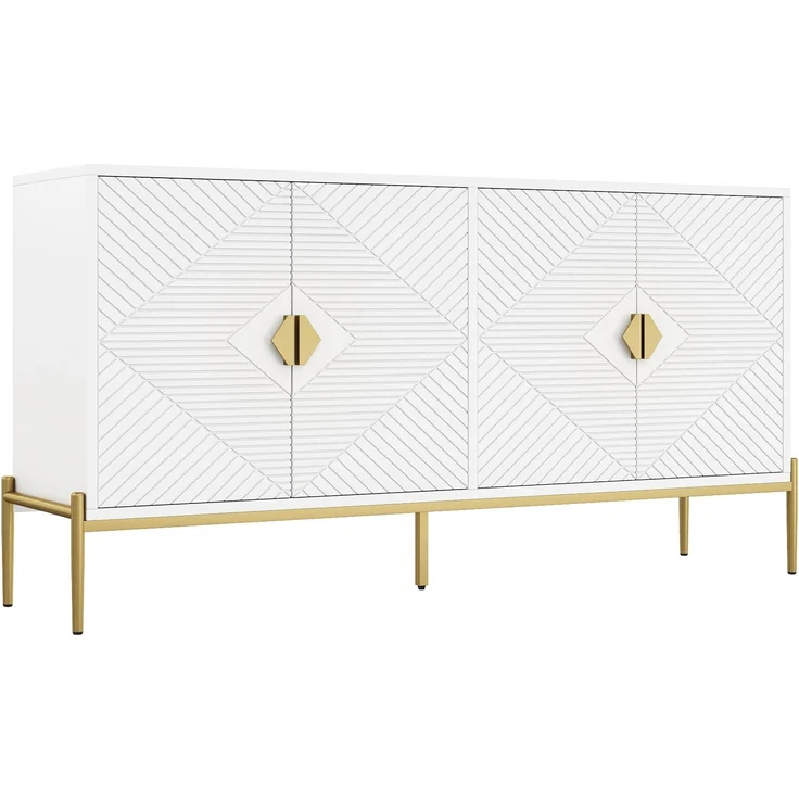 DESVIAE Sideboard mit 4 Türen und Metallbeinen 162x80x40 cm MDF/Spanplatte Weiß – Bild 8