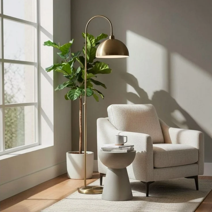 Bamyum Stehlampe Moderne Stehlampe aus Metall mit E27, verstellbarer Lampenschirm, ohne Leuchtmittel, E27, verstellbarer Lampenschirm, Stehluchte mit Ablage – Bild 1