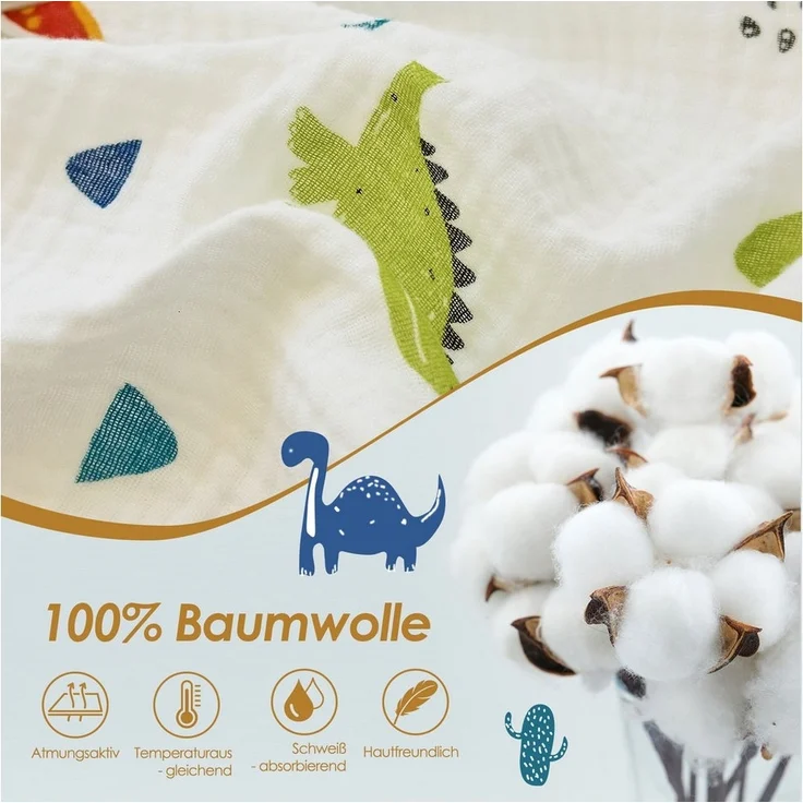 KEAYOO Kinderbettwäsche Muslin Bettwäsche Baumwolle Double Gauze, 2 teilig, Double Gauze Bettwäsche mit Elefantenmotiven für Kinder – Bild 2