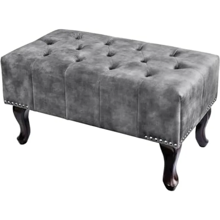 riess-ambiente Fußhocker CHESTERFIELD 80cm grau / dunkelbraun (Einzelartikel, 1 St), Wohnzimmer · Samt · Wellenunterfederung · Chesterfield Design