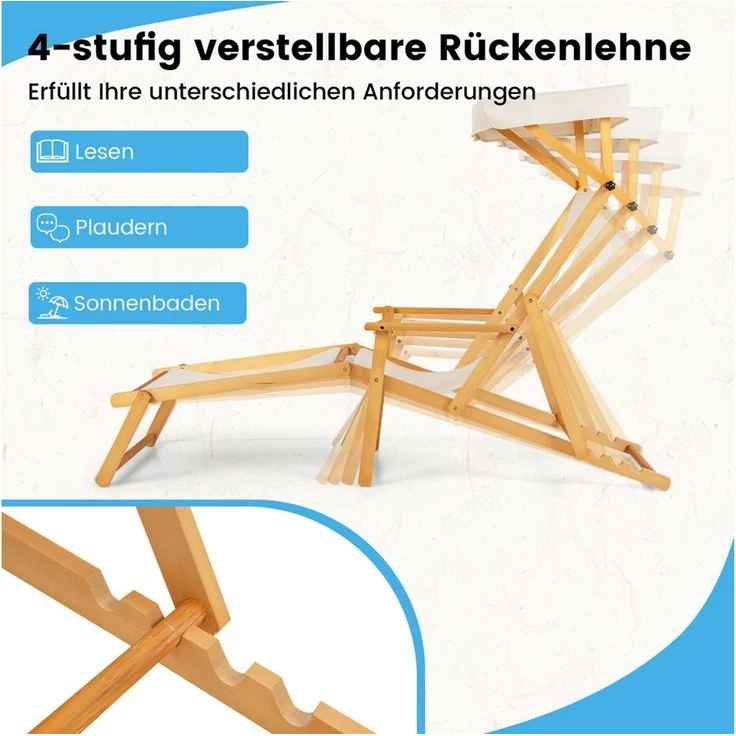 COSTWAY Gartenliege, 1 St, Sonnenliege mit Dach, aus Holz, verstellbar – Bild 2