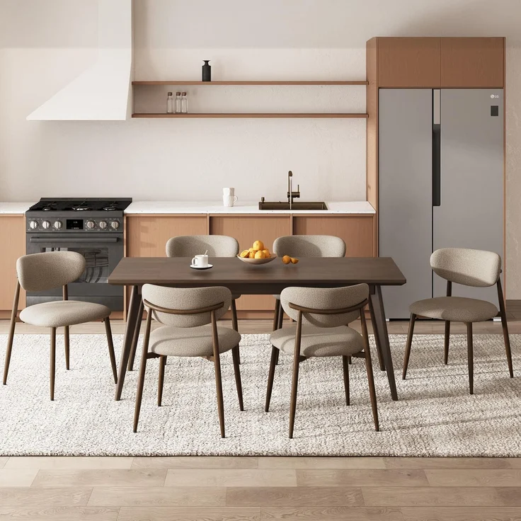 COLAMY Moderne Polsterstuhl Essstühle 6er Set, Küchenstuhl Esszimmerstühle mit Fester Rückenlehne, Stoff Esszimmerstühl mit Metallbeinen für Esszimmer, Küche, Restaurant, Kamel