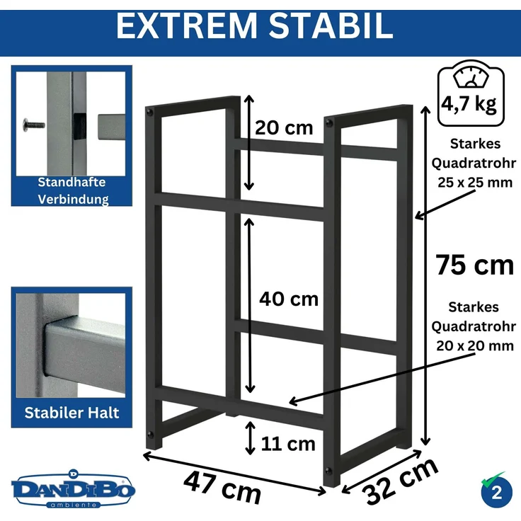 DanDiBo Getränkekistenregal 2 Kisten Schmal Metall Stehend 96475 Getränkekistenhalter 47 cm Getränkekistenständer Flaschenkistenregal – Bild 2