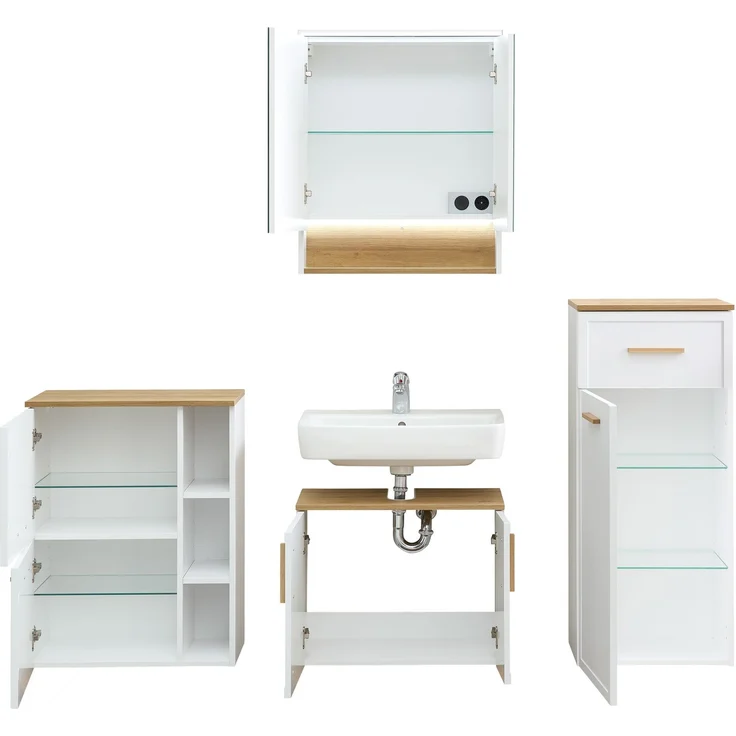 Pelipal Badmöbel-Set, Quickset 383, Weiß Matt - Waschbeckenunterschrank, Spiegelschrank, 2 Unterschränke – Bild 3