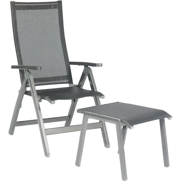 Sonnenpartner Klappsessel Fresno mit Fußhocker Aluminium mit Textilen anthrazit